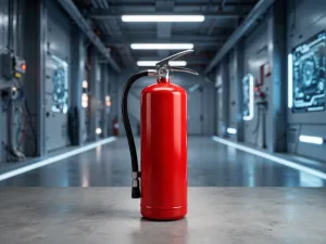 Mężczyzna sprawdza na tablecie wykresy zużycia energii w przytulnym wnętrzu z widoczną w tle kotłownią.